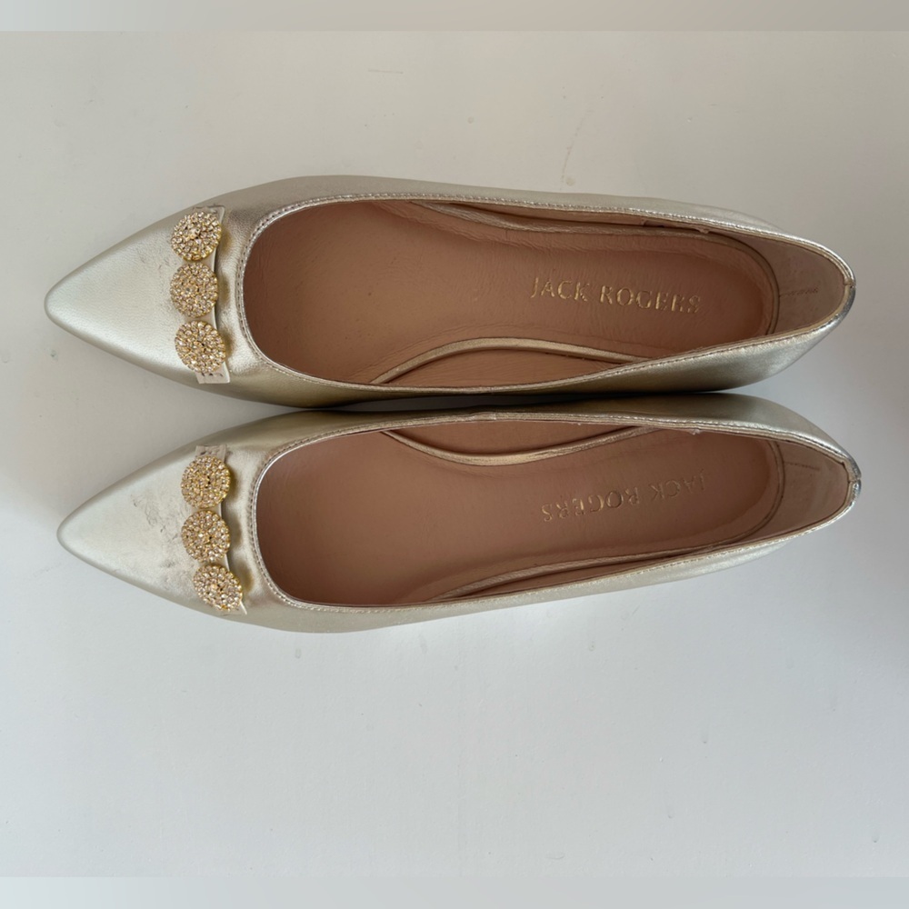 Jack Rogers Metallic Silver Wedding Party Rhinestone Pointed Ballet Flats, 10